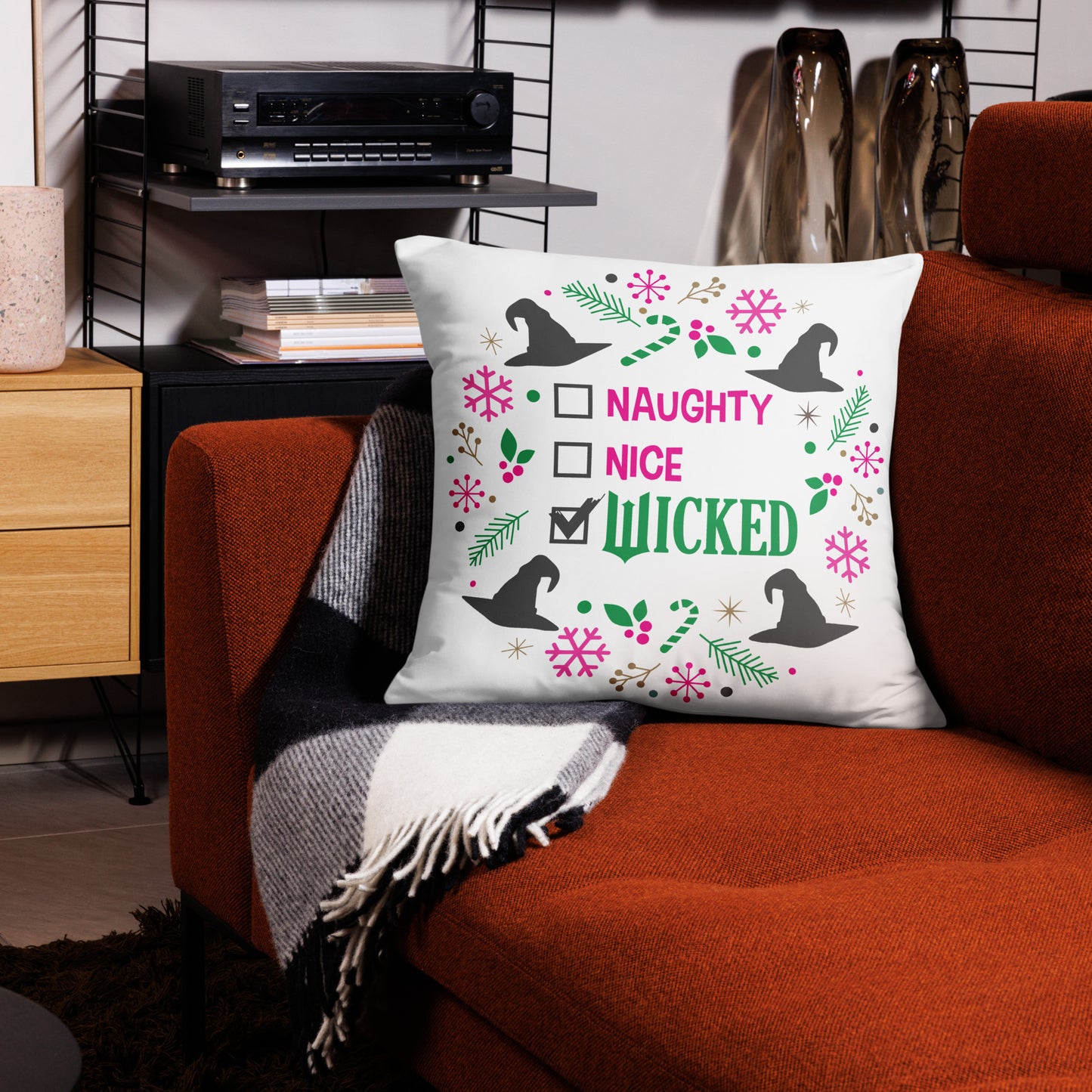 Naughty, Nice, Wicked Throw Pillow Cover