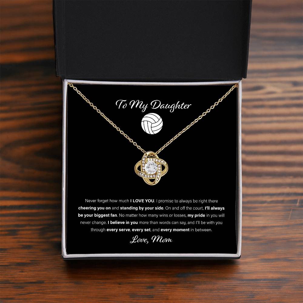 To My Volleyball Daughter, Love Mom - Love Knot Necklace, Biggest Fan