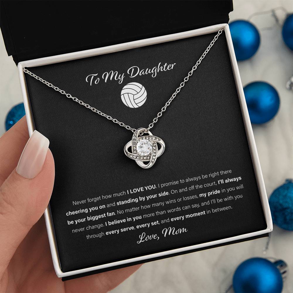 To My Volleyball Daughter, Love Mom - Love Knot Necklace, Biggest Fan