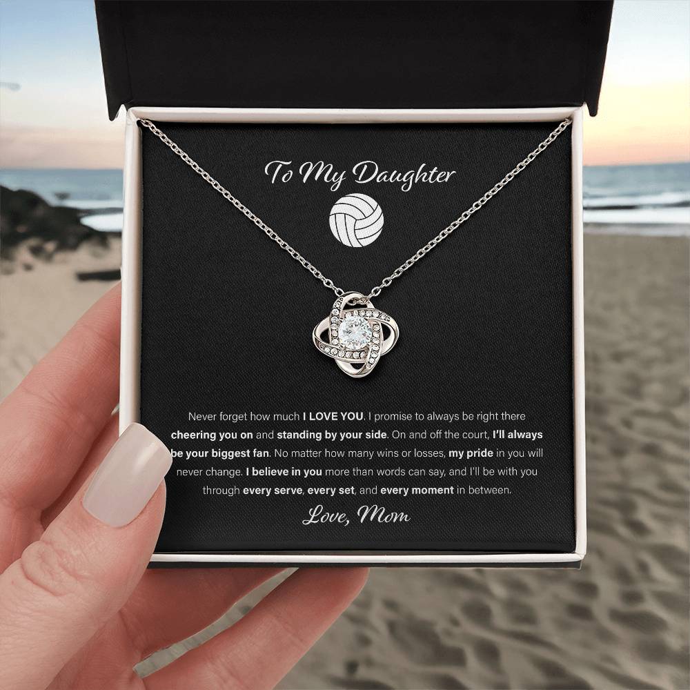 To My Volleyball Daughter, Love Mom - Love Knot Necklace, Biggest Fan