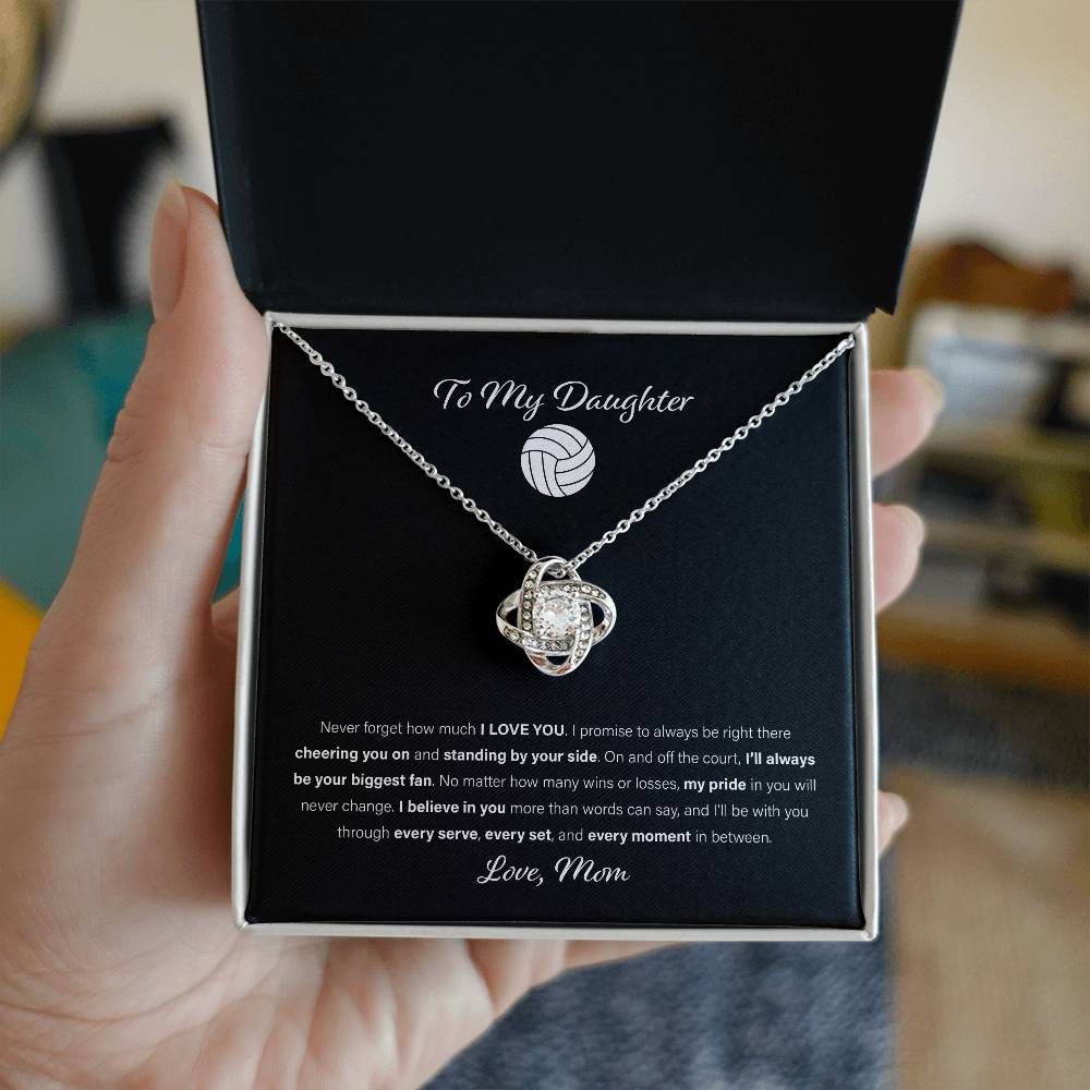 To My Volleyball Daughter, Love Mom - Love Knot Necklace, Biggest Fan