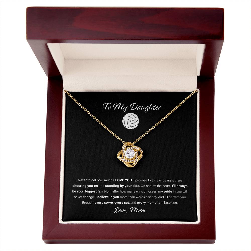 To My Volleyball Daughter, Love Mom - Love Knot Necklace, Biggest Fan