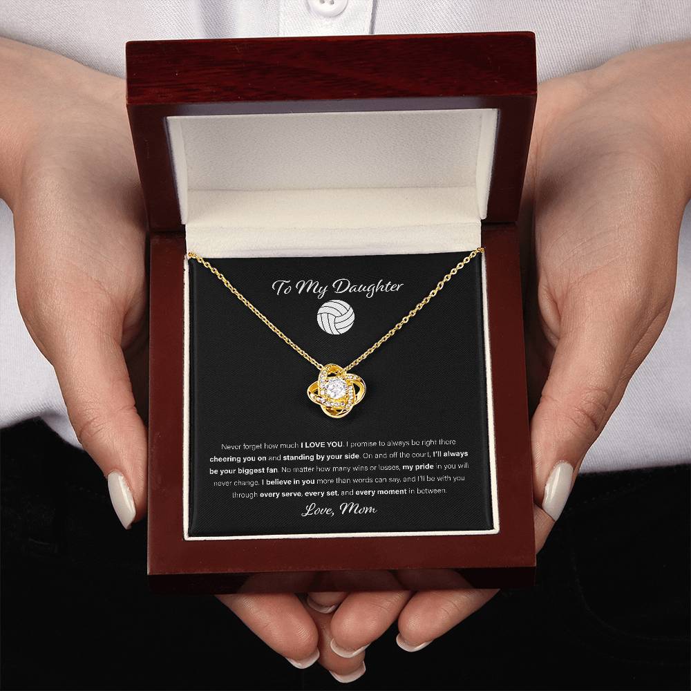 To My Volleyball Daughter, Love Mom - Love Knot Necklace, Biggest Fan