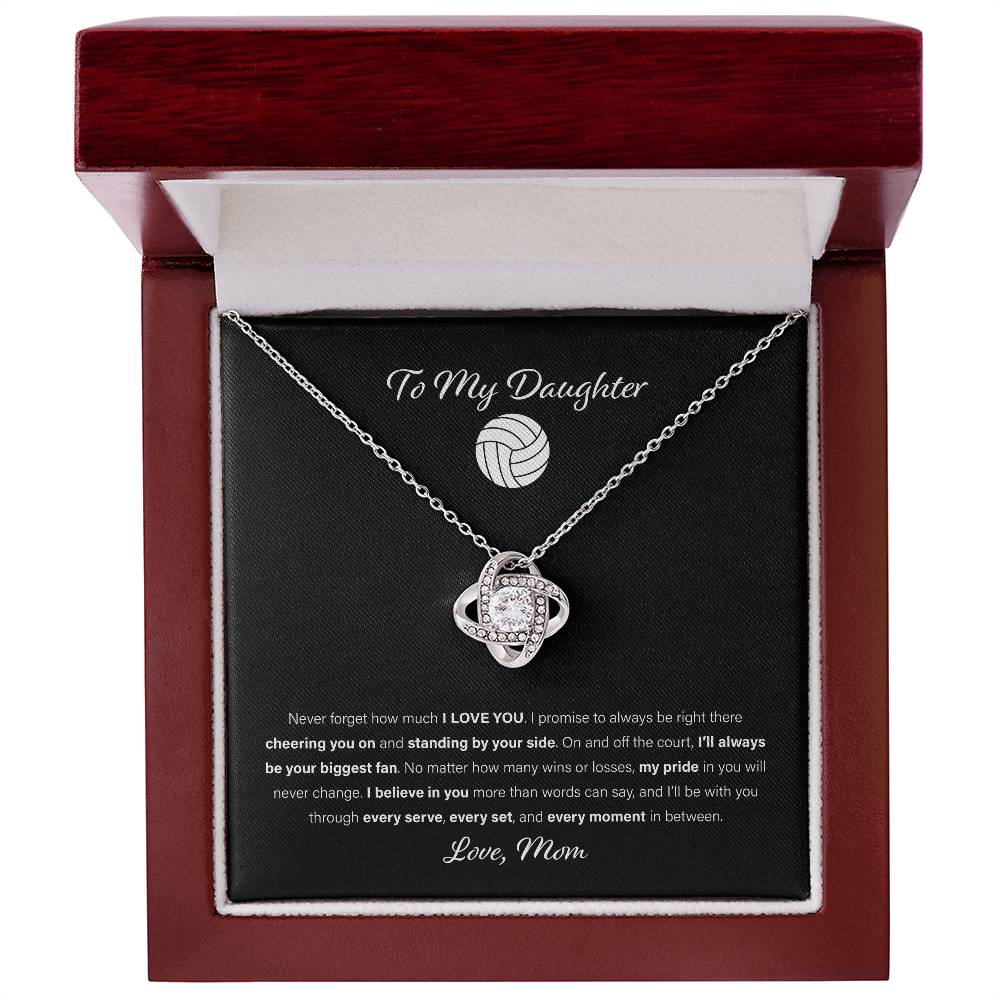 To My Volleyball Daughter, Love Mom - Love Knot Necklace, Biggest Fan