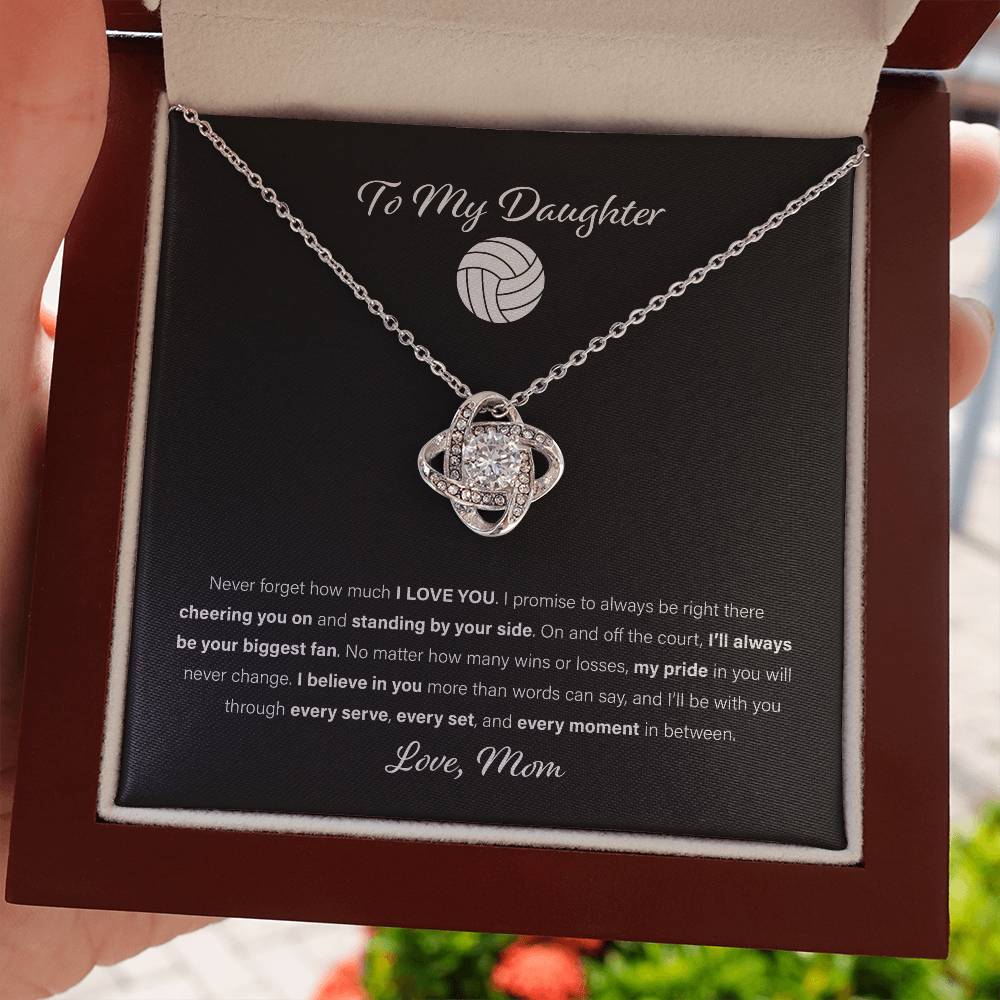 To My Volleyball Daughter, Love Mom - Love Knot Necklace, Biggest Fan