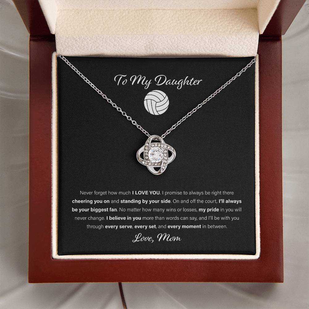 To My Volleyball Daughter, Love Mom - Love Knot Necklace, Biggest Fan