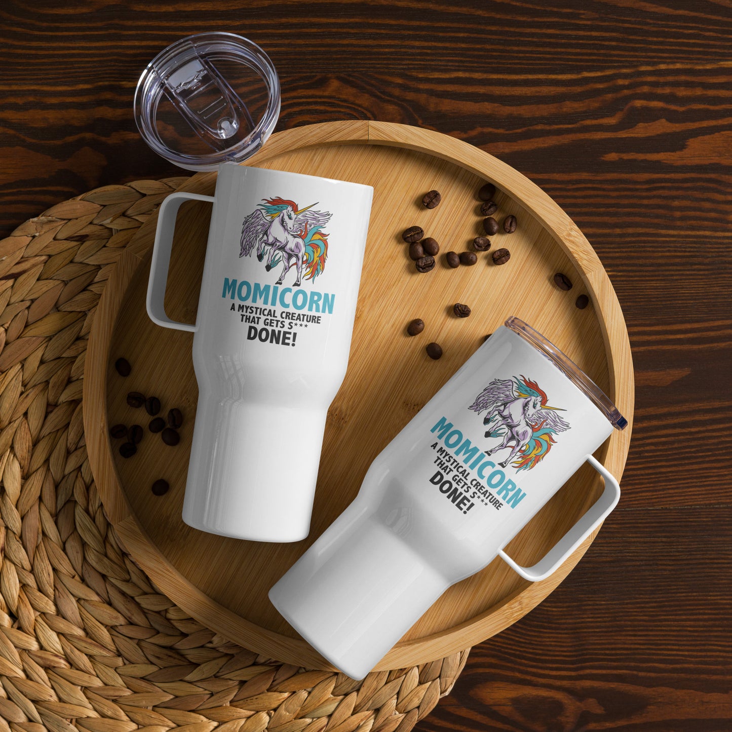 Momicorn Travel Mug with Handle – Mystical Mom Power!