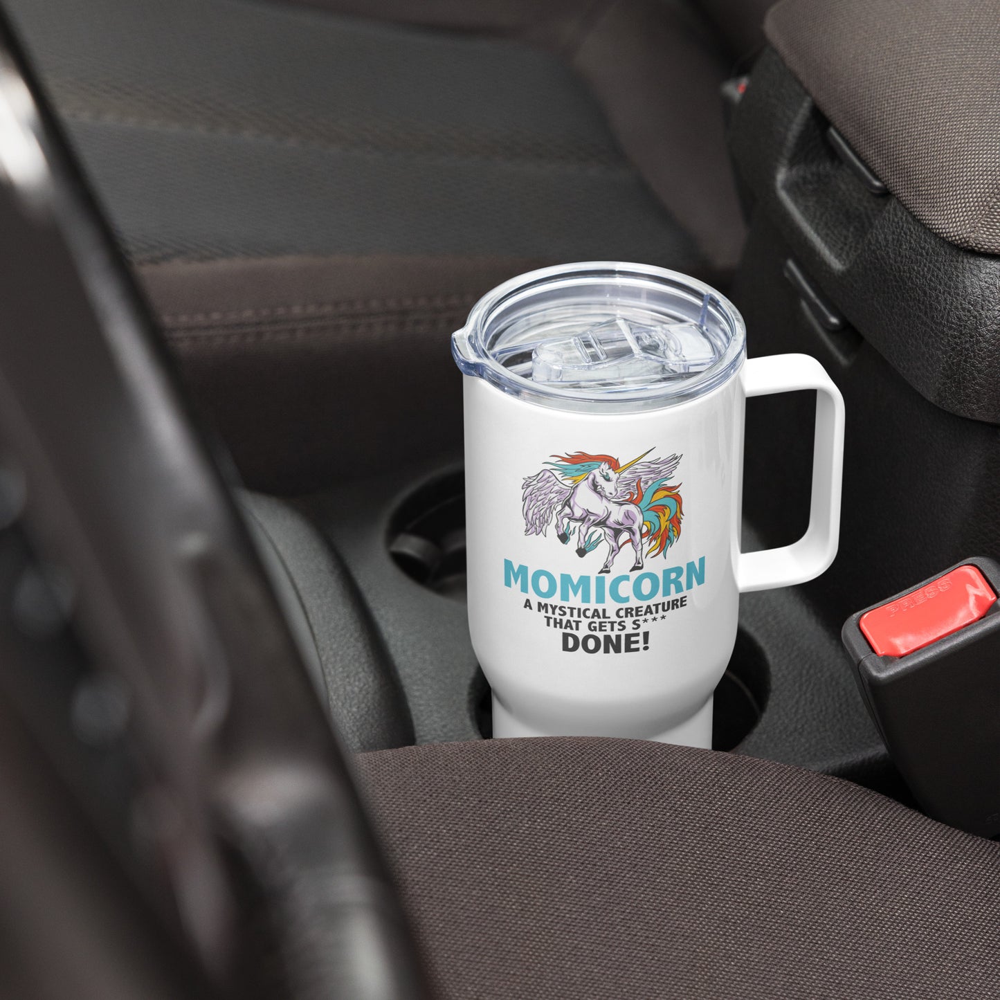 Momicorn Travel Mug with Handle – Mystical Mom Power!