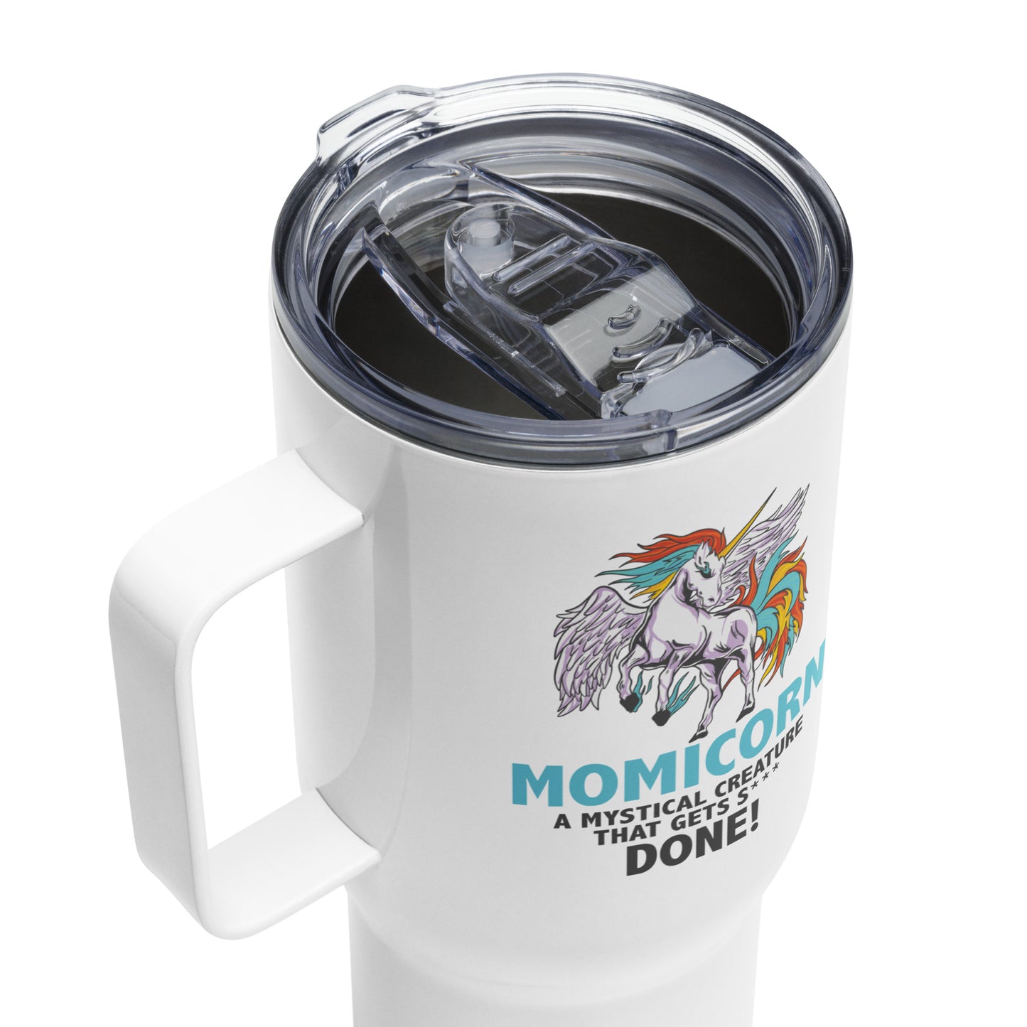 Momicorn Travel Mug with Handle – Mystical Mom Power!