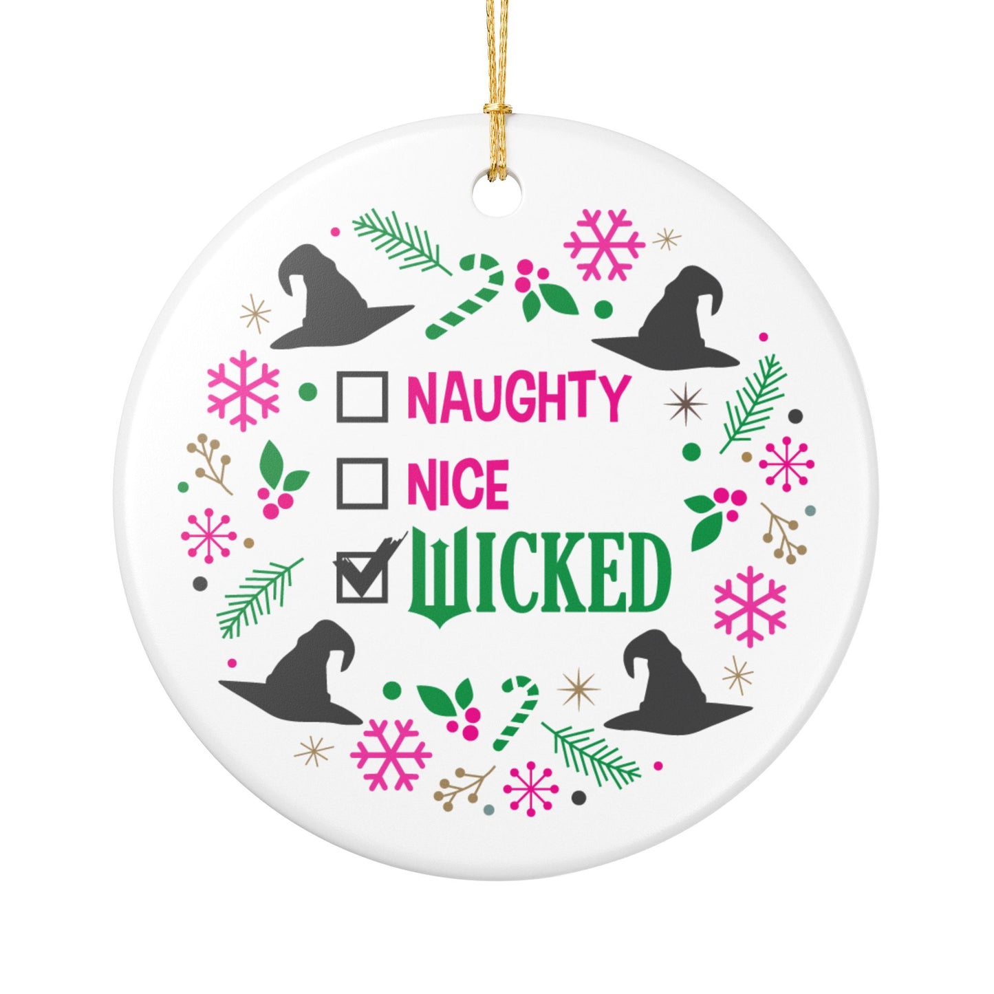Naughty, Nice, Wicked Ceramic Decoration Ornament, (1pc)