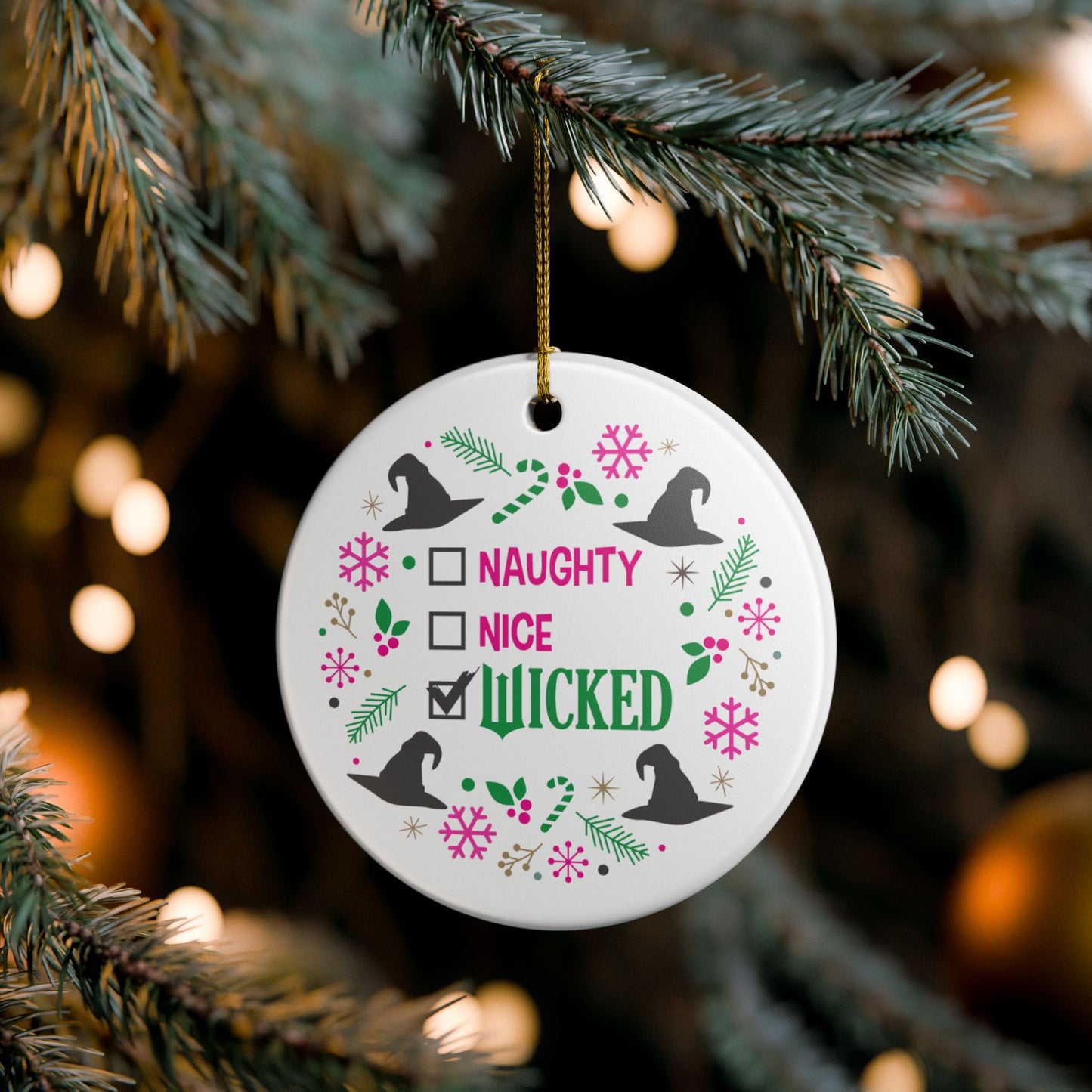 Naughty, Nice, Wicked Ceramic Decoration Ornament, (1pc)
