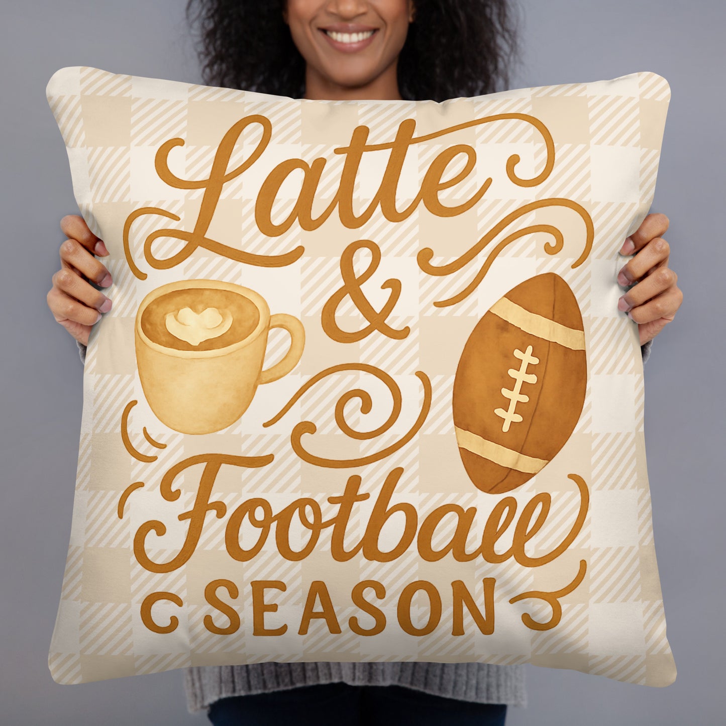Latte & Football Season Pillow – Cozy Fall Accent
