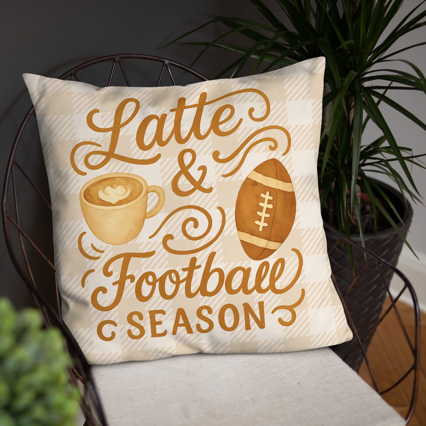 Latte & Football Season Pillow – Cozy Fall Accent
