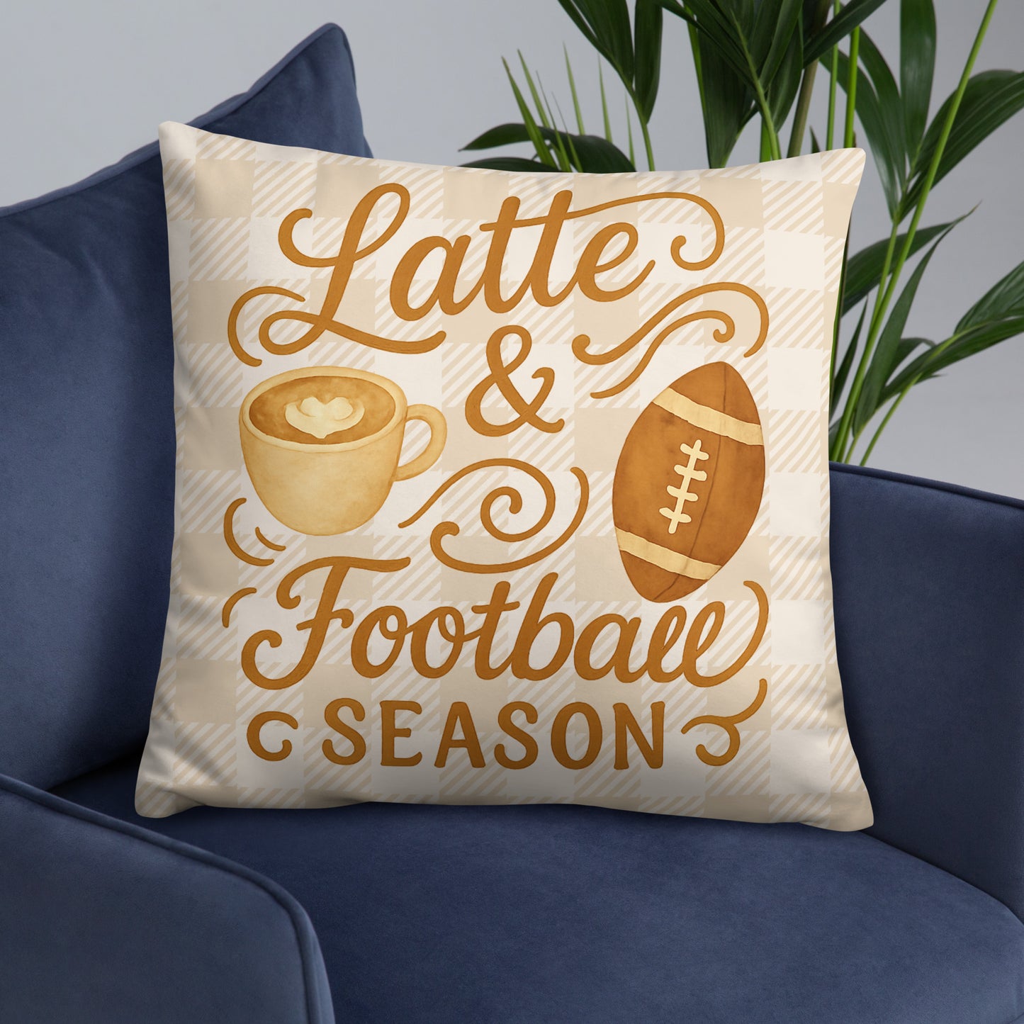 Latte & Football Season Pillow – Cozy Fall Accent