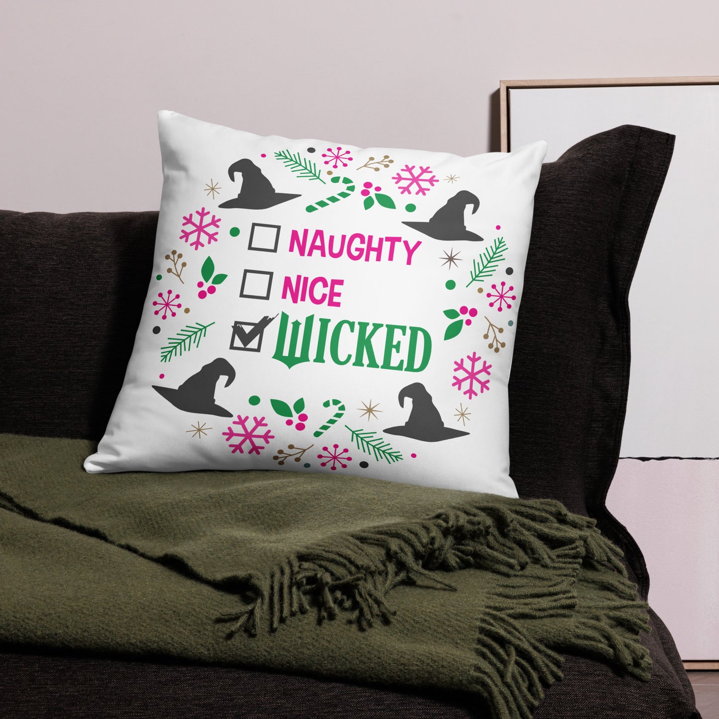 Naughty, Nice, Wicked Throw Pillow Cover