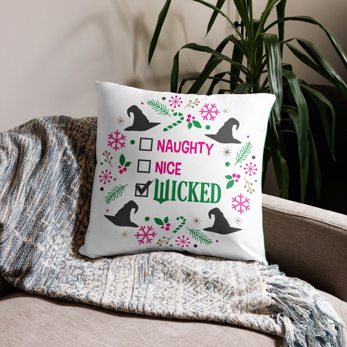 Naughty, Nice, Wicked Throw Pillow Cover