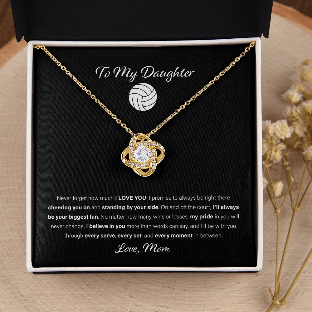 To My Volleyball Daughter, Love Mom - Love Knot Necklace, Biggest Fan