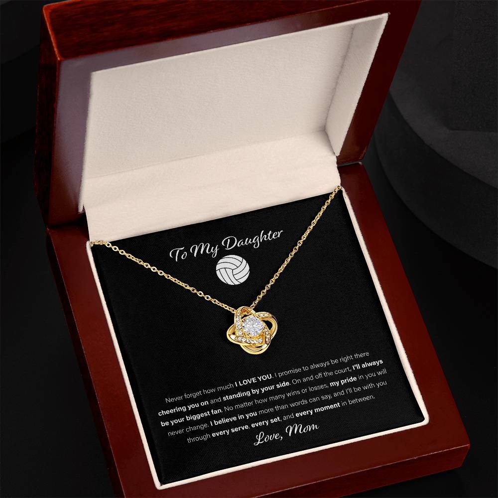 To My Volleyball Daughter, Love Mom - Love Knot Necklace, Biggest Fan