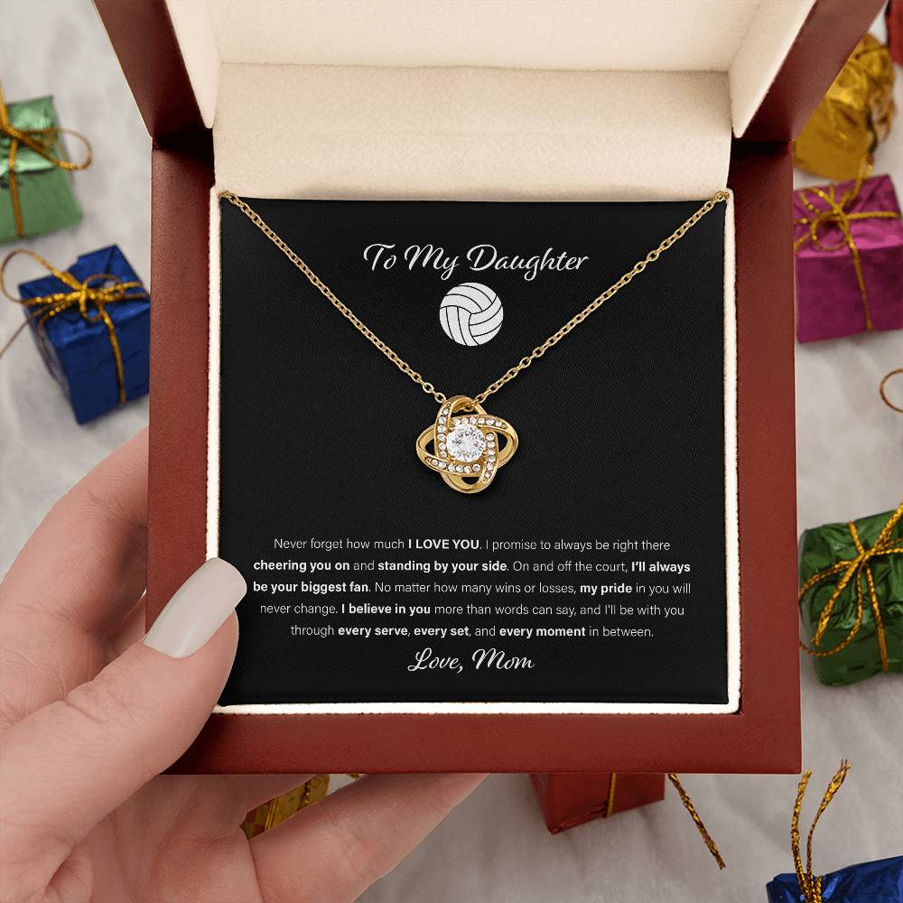To My Volleyball Daughter, Love Mom - Love Knot Necklace, Biggest Fan