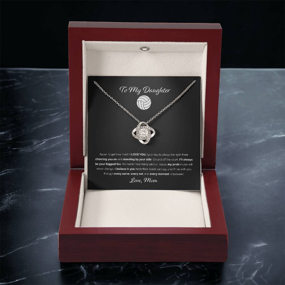 To My Volleyball Daughter, Love Mom - Love Knot Necklace, Biggest Fan