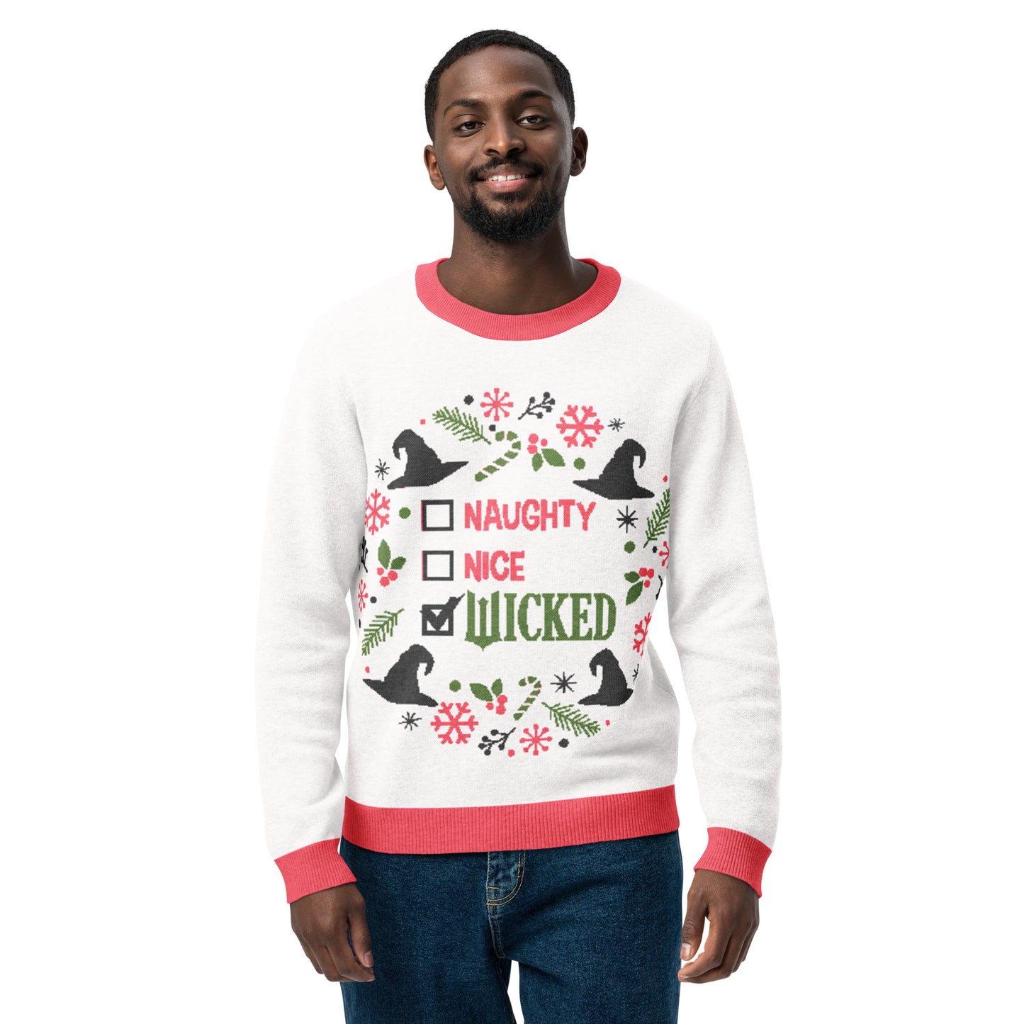 Naughty, Nice, Wicked Ugly Christmas Sweater Pink