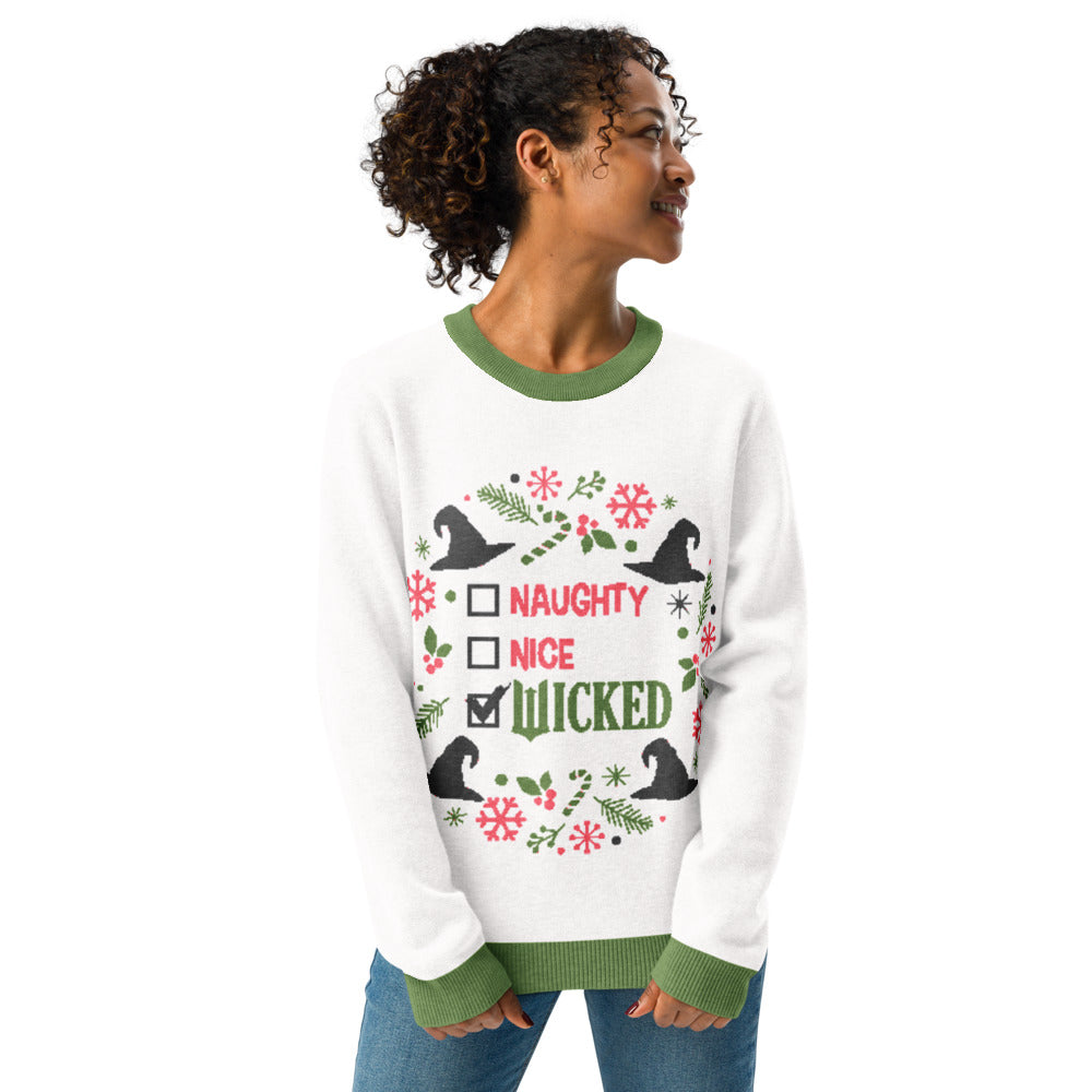 Naughty, Nice, Wicked Ugly Christmas Sweater Green