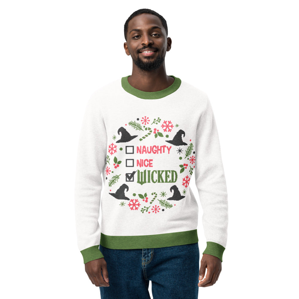 Naughty, Nice, Wicked Ugly Christmas Sweater Green