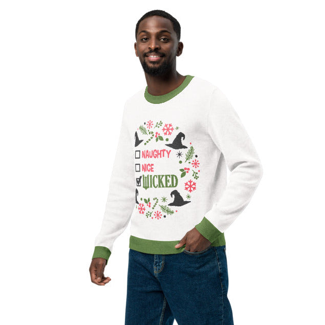 Naughty, Nice, Wicked Ugly Christmas Sweater Green