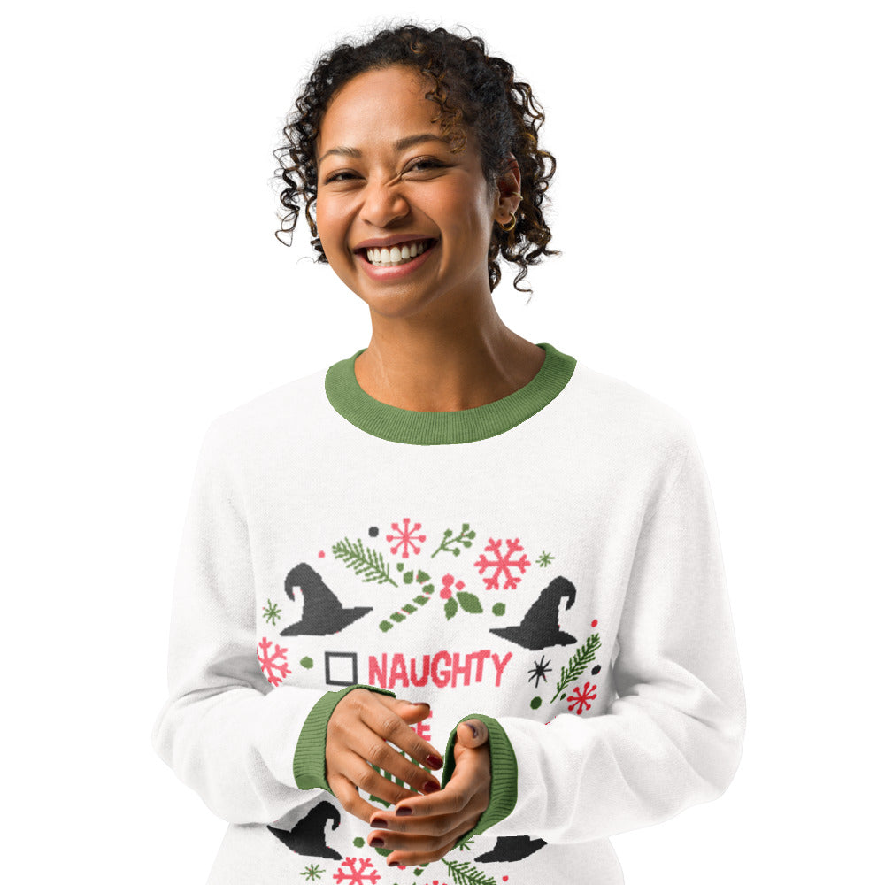 Naughty, Nice, Wicked Ugly Christmas Sweater Green