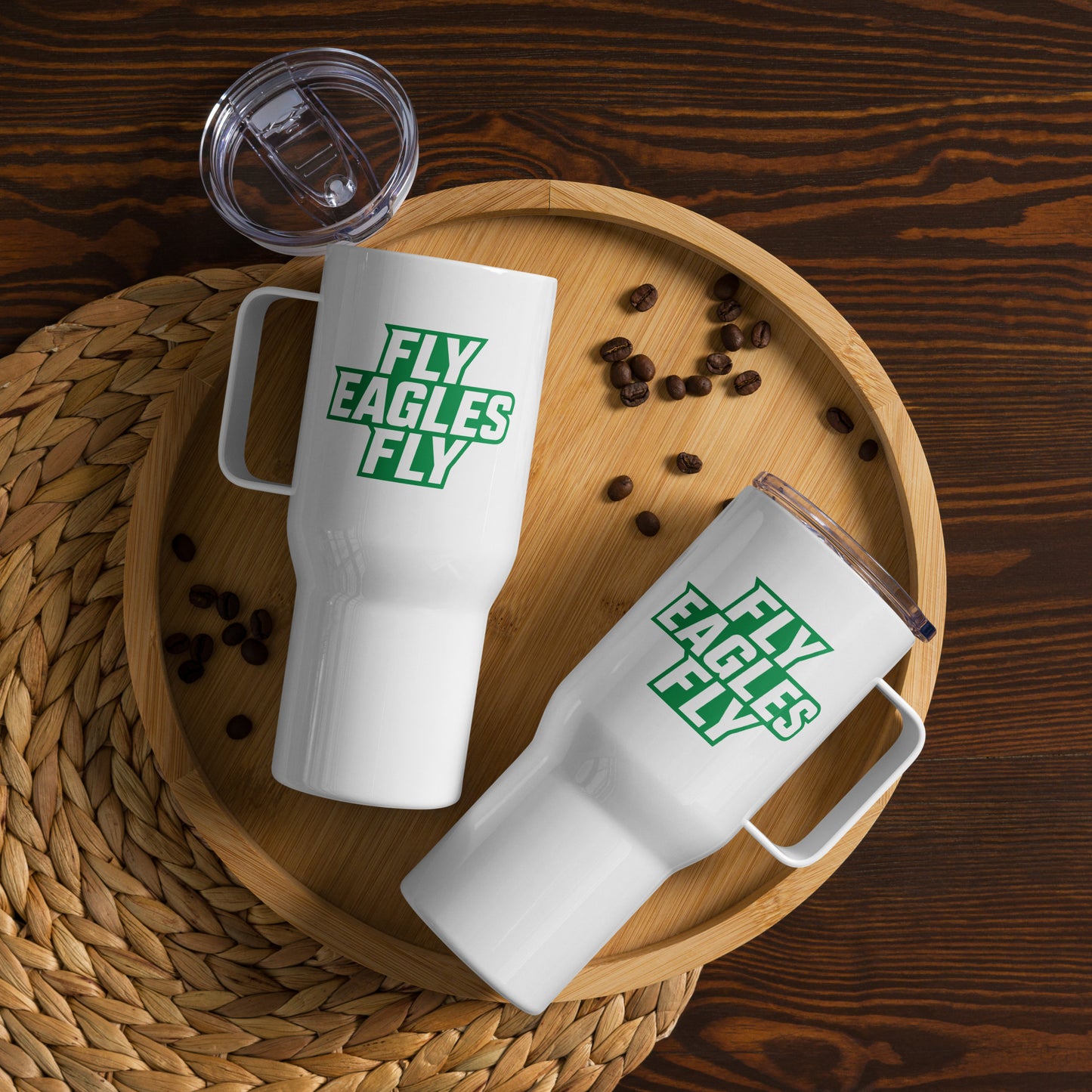 Travel Mug With a Handle Fly Eagles Fly