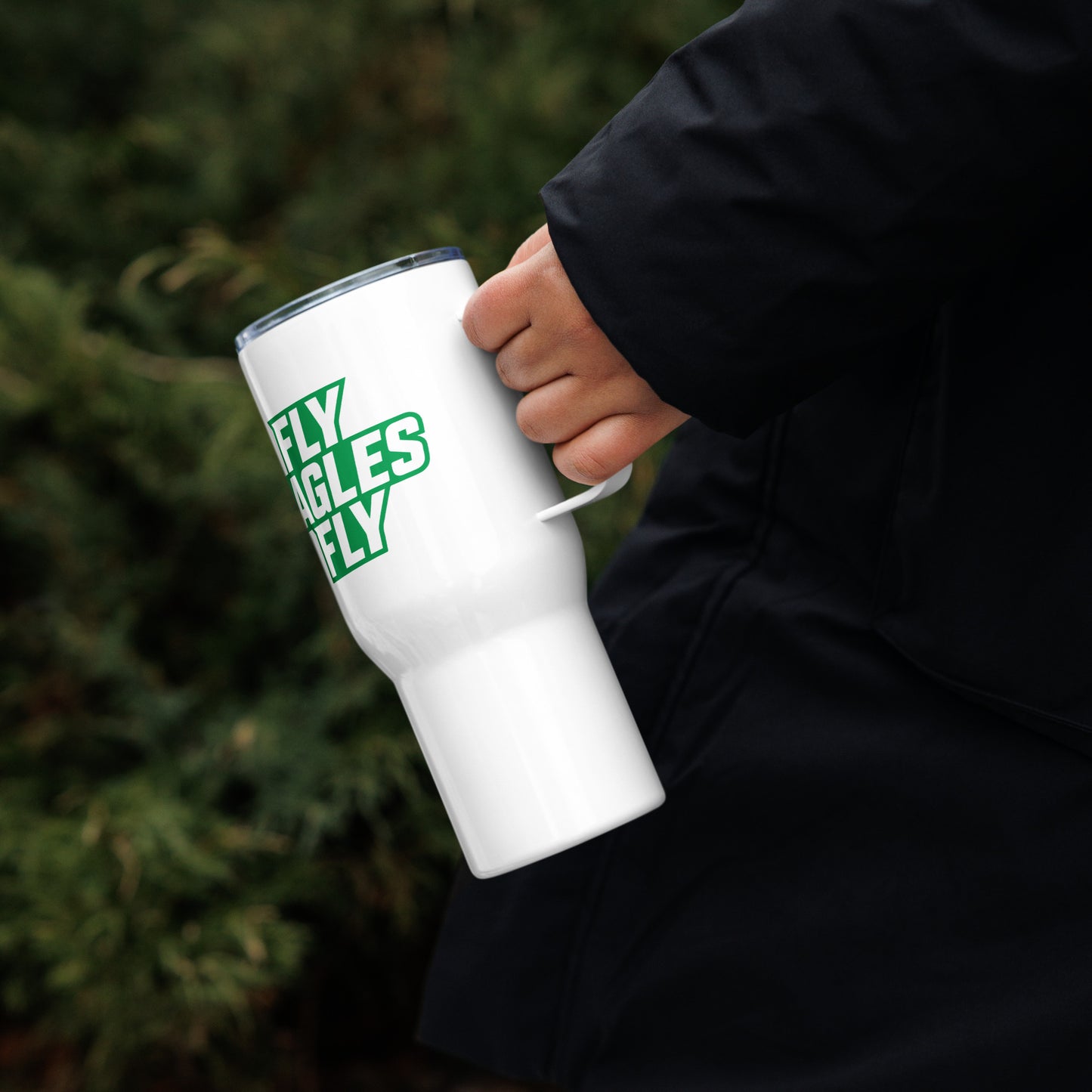 Travel Mug With a Handle Fly Eagles Fly
