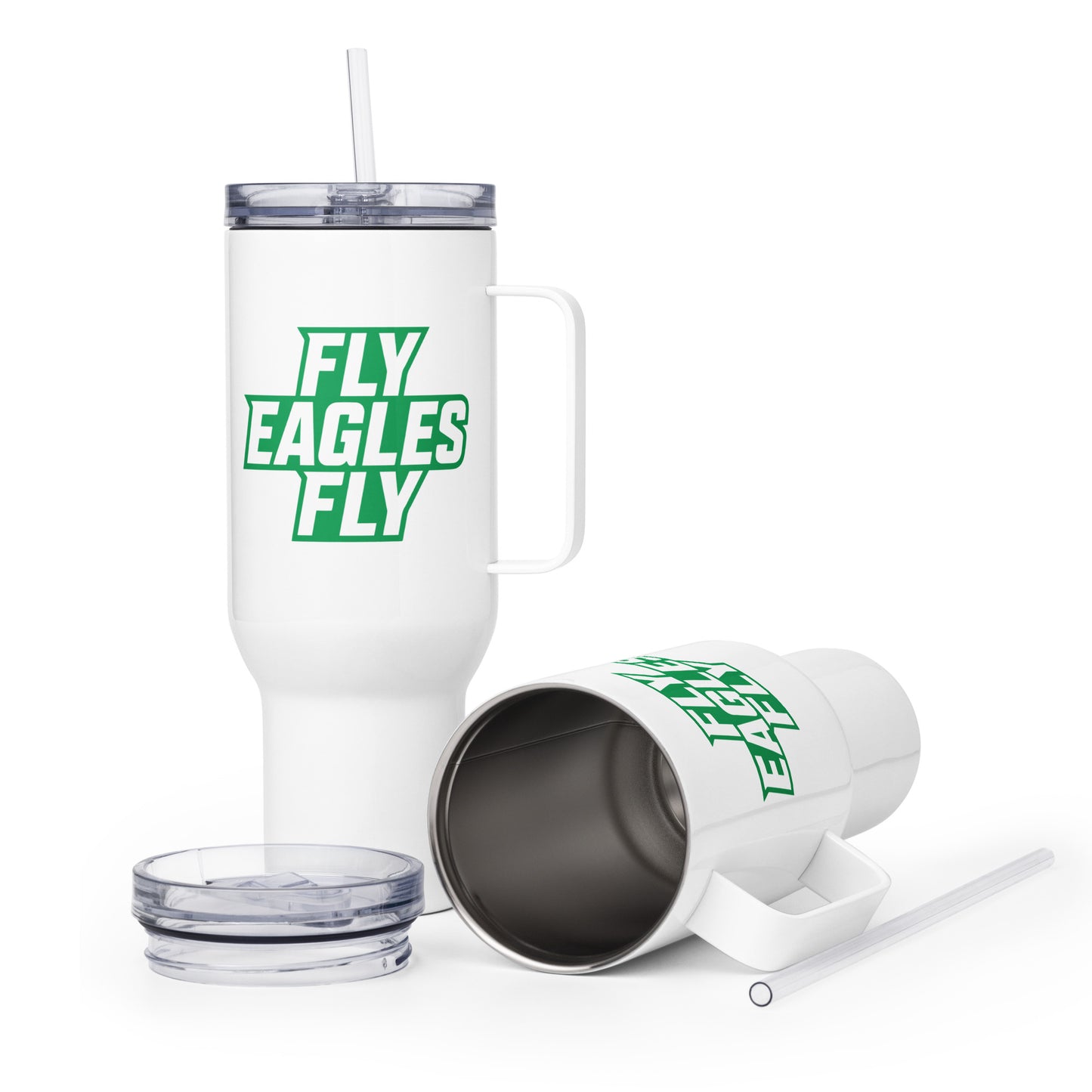 Travel Mug With a Handle Fly Eagles Fly